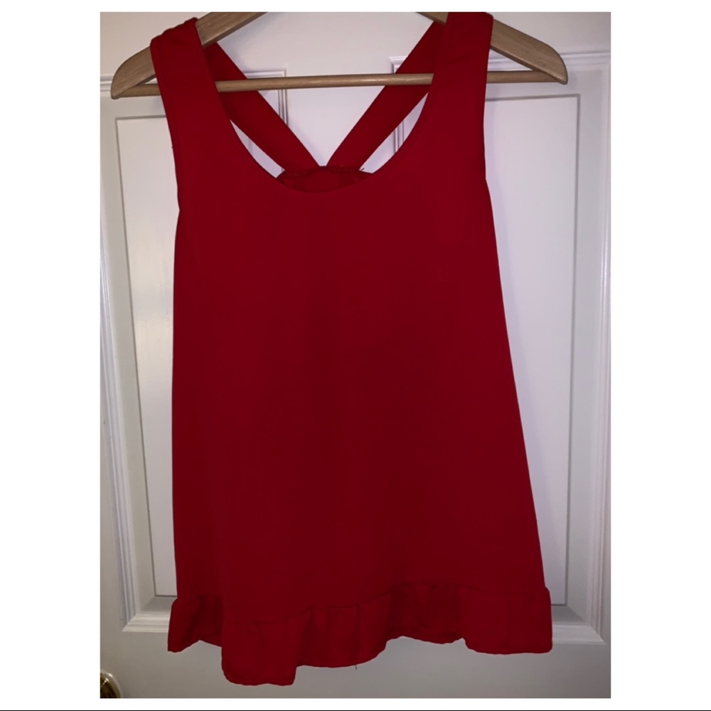 Red top with ruffle and bow